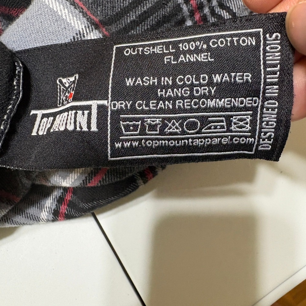 Top Mount Mens Full Zip Snap Grappler Flannel Shirt Size L Black Red Plaid Biker - Picture 6 of 16